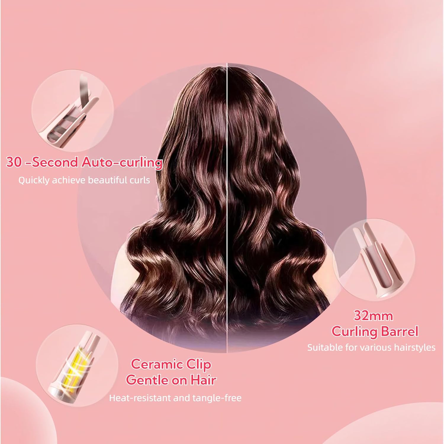 Automatic Rotating Curling Iron,Auto Curling Wand,Anti-Scald Hair Curler, Easy to Use for Medium to Long Hair Lengths